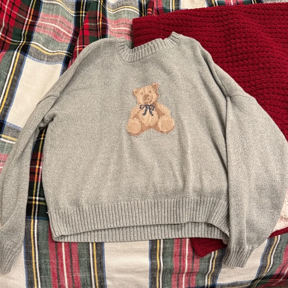 Hollister Gray Sweater with Teddy Bear Design - Picture 1 of 1